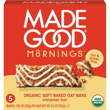 MadeGood Mornings Organic Soft Baked Oat Bars - Cinnamon Bun