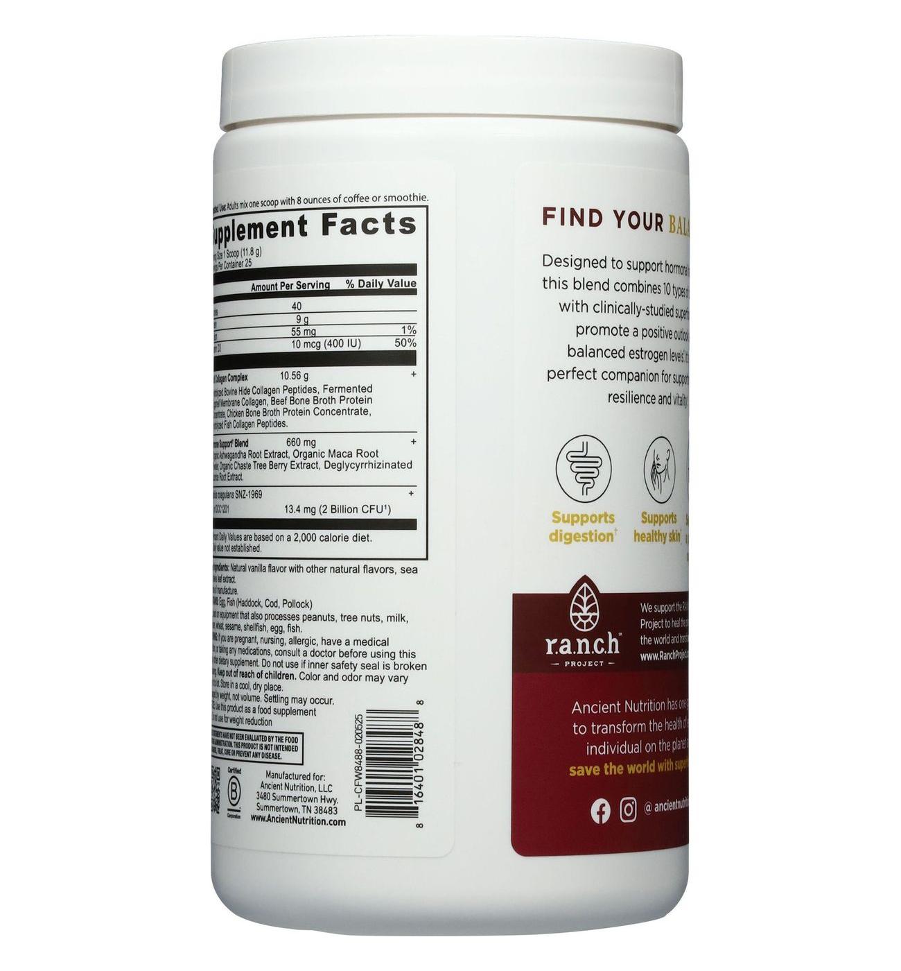 Ancient Nutrition Women's Hormone Balance + Collagen Powder - Vanilla; image 4 of 5