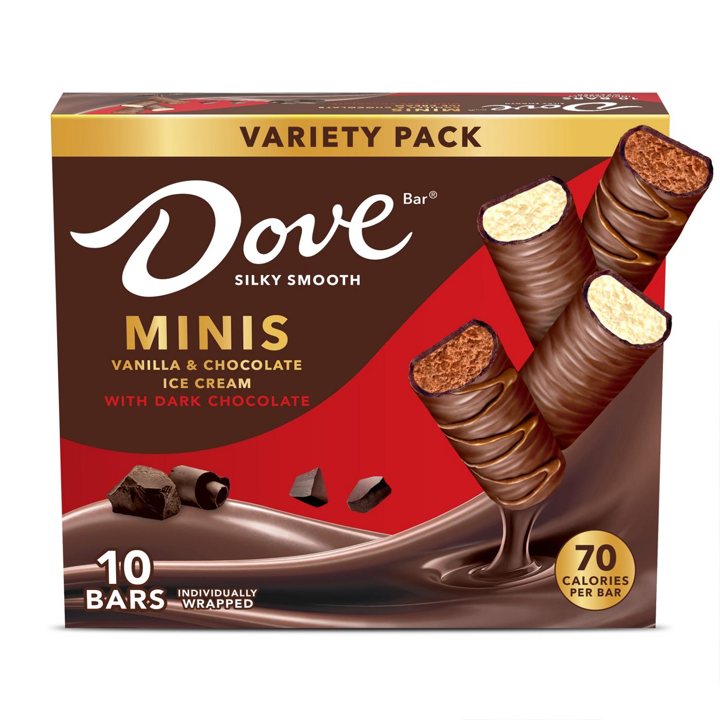 Dove Dark Chocolate Coated Vanilla & Chocolate Ice Cream Minis Variety Pack; image 1 of 10