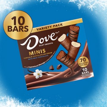 Dove Milk Chocolate Coated Vanilla & Chocolate Ice Cream Minis Variety Pack, 10 ct