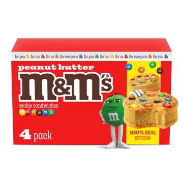 M&M'S Peanut Butter Ice Cream Sugar Cookie Ice Cream Sandwiches, 4 ct