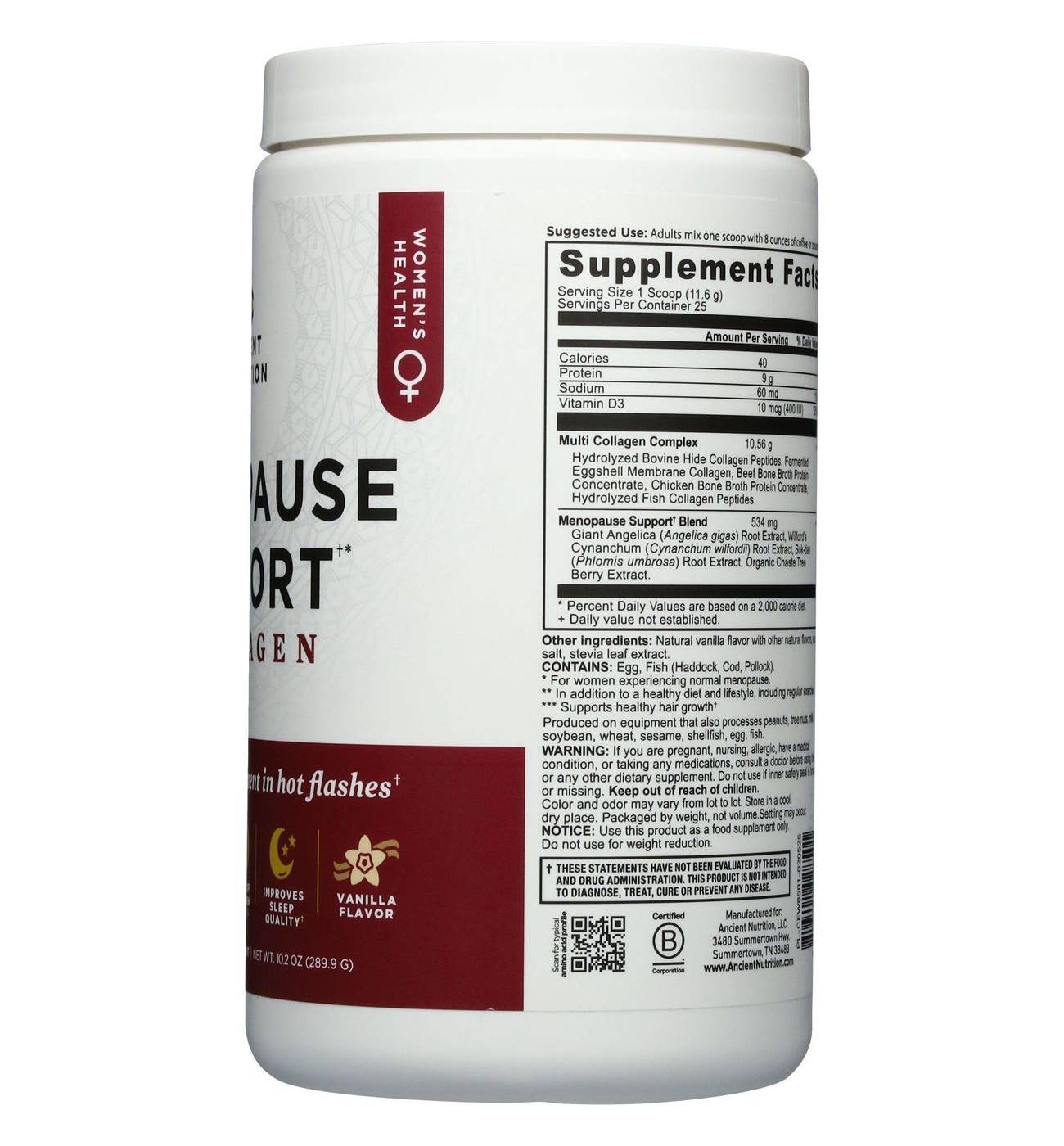 Ancient Nutrition Women's Menopause Support + Collagen Powder - Vanilla; image 3 of 5