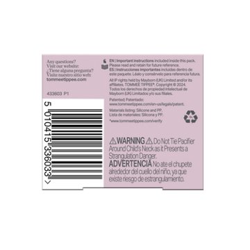 Tommee Tippee Ultra-light Stayput Silicone Pacifiers for 0-6 Months, Pink & Purple, 2 ct