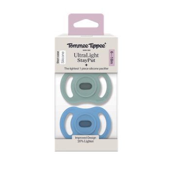 Tommee Tippee UltraLight StayPut  Pacifiers for 6-18 Months, Blue & Green Colors, 2 ct