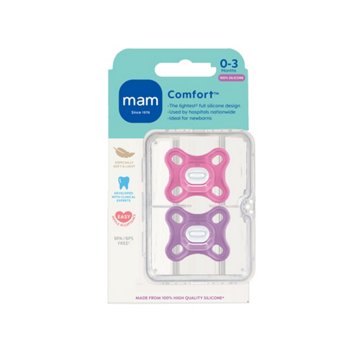 MAM Comfort Pacifiers for 0-3 Months, Assorted Colors, 2 ct