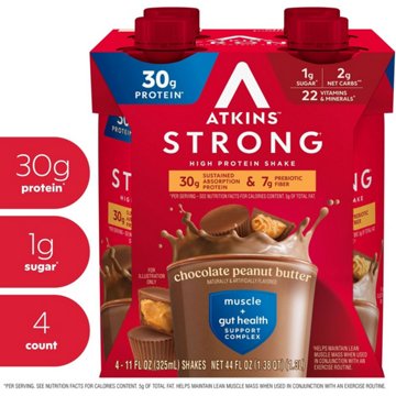 Atkins Strong 30g High Protein Nutritional Shake - Chocolate Peanut Butter, 4 pk