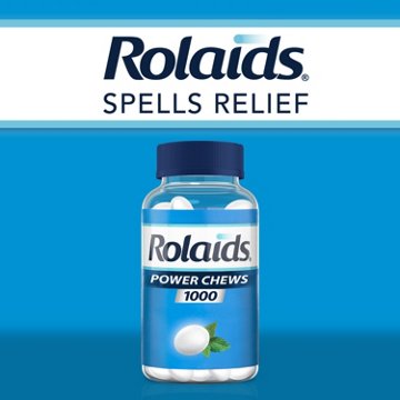 Rolaids Power 1000 Antacid Chewable Tablets, Heartburn Relief, Mint Flavor