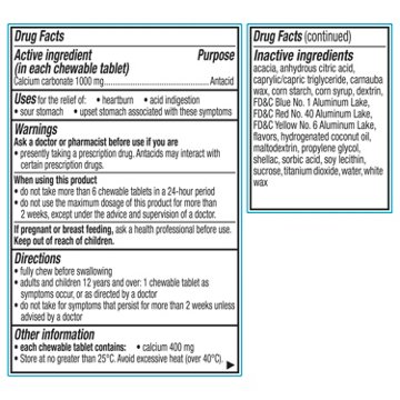 Rolaids Power 1000 Antacid Chewable Tablets, Heartburn Relief, Mint Flavor