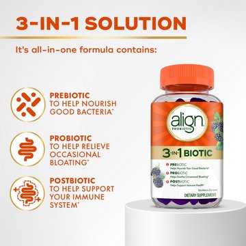 Align Probiotic Gummies, 3-in-1 Biotic, Prebiotic + Probiotic + Postbiotic for Women, Blackberry Flavor