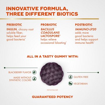 Align Probiotic Gummies, 3-in-1 Biotic, Prebiotic + Probiotic + Postbiotic for Women, Blackberry Flavor