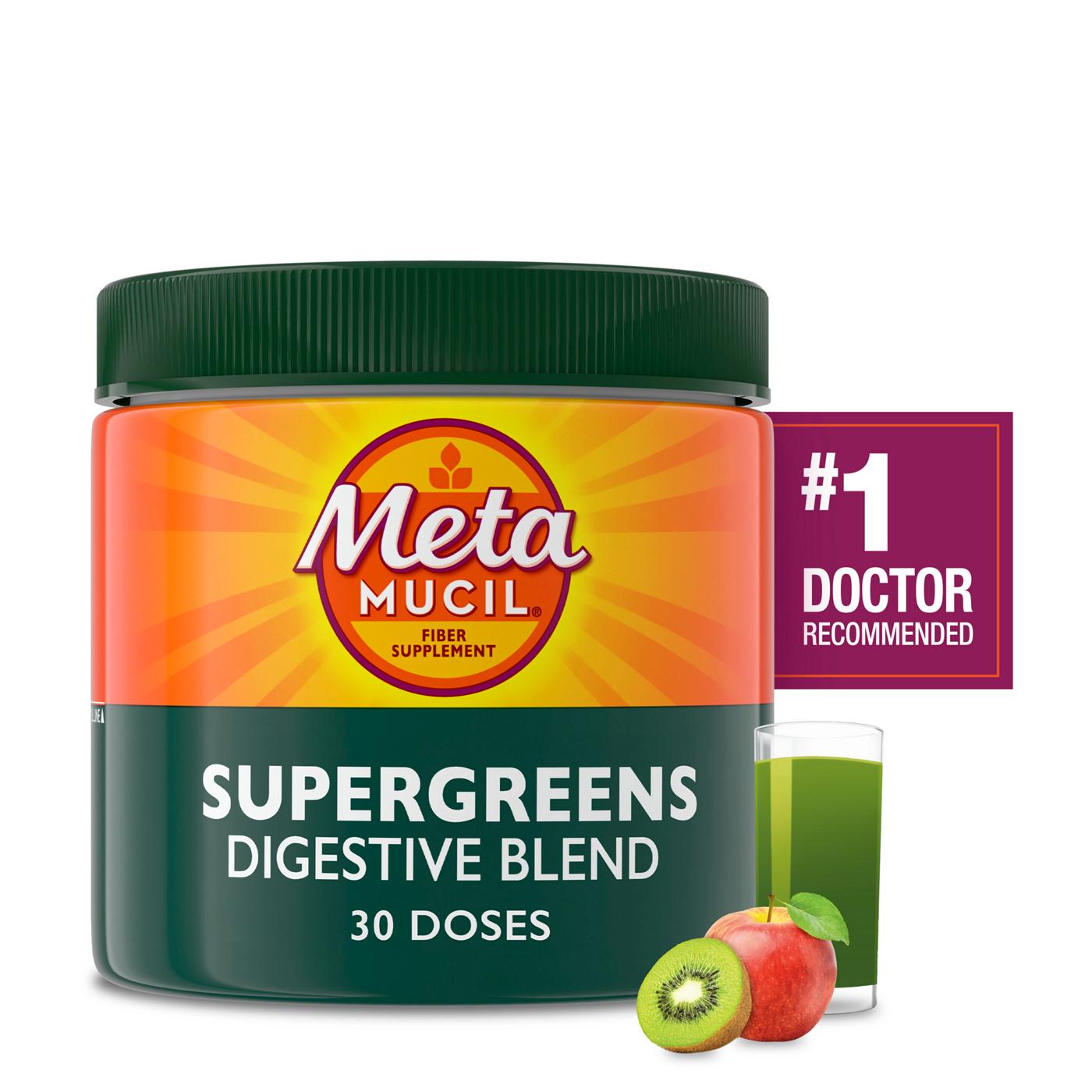 Metamucil Greens SuperFood Powder Fiber Supplement for Digestive Health & Regularity, Gluten Free Plant-Based Stevia, Kiwi Apple Flavor; image 1 of 10
