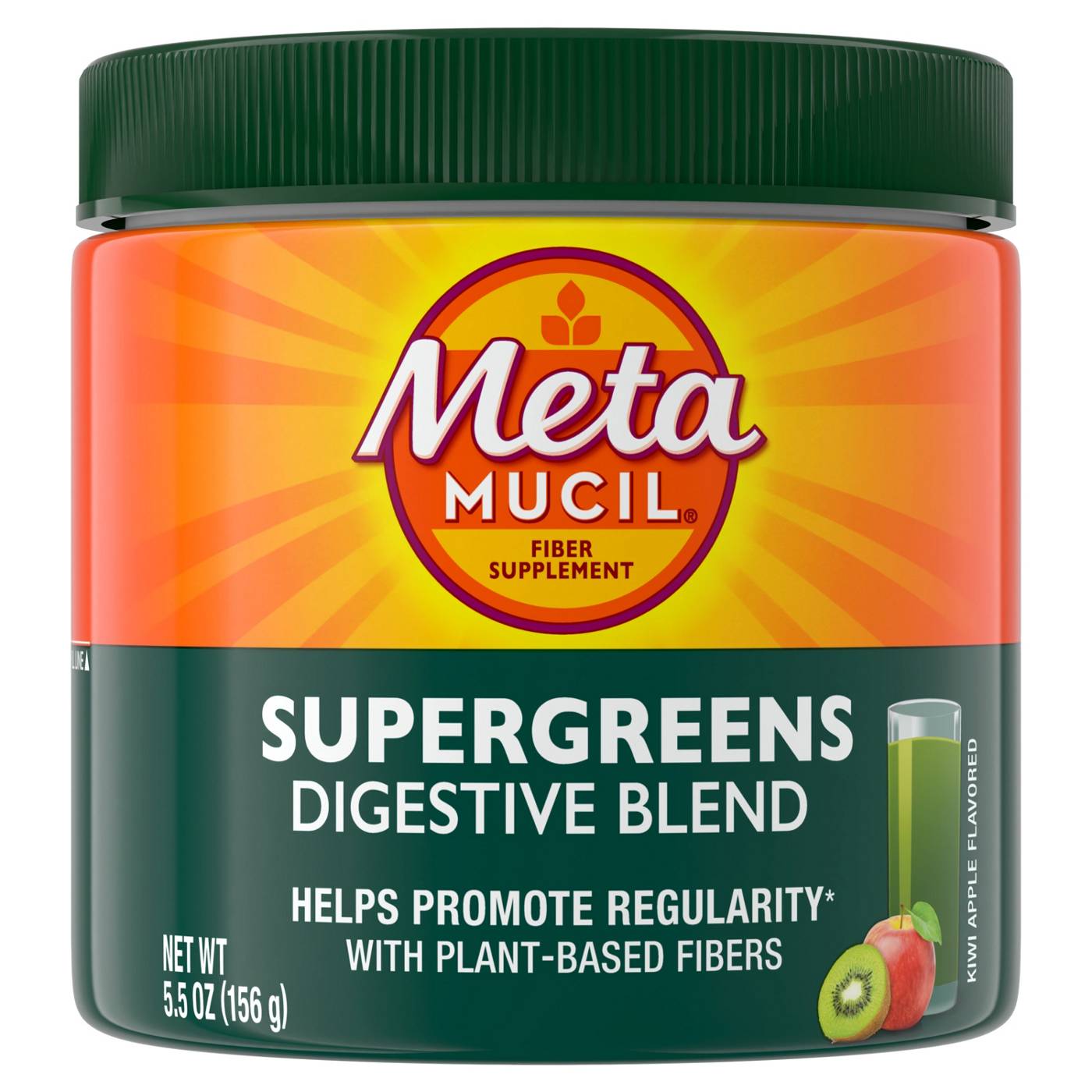 Metamucil Greens SuperFood Powder Fiber Supplement for Digestive Health & Regularity, Gluten Free Plant-Based Stevia, Kiwi Apple Flavor; image 5 of 10