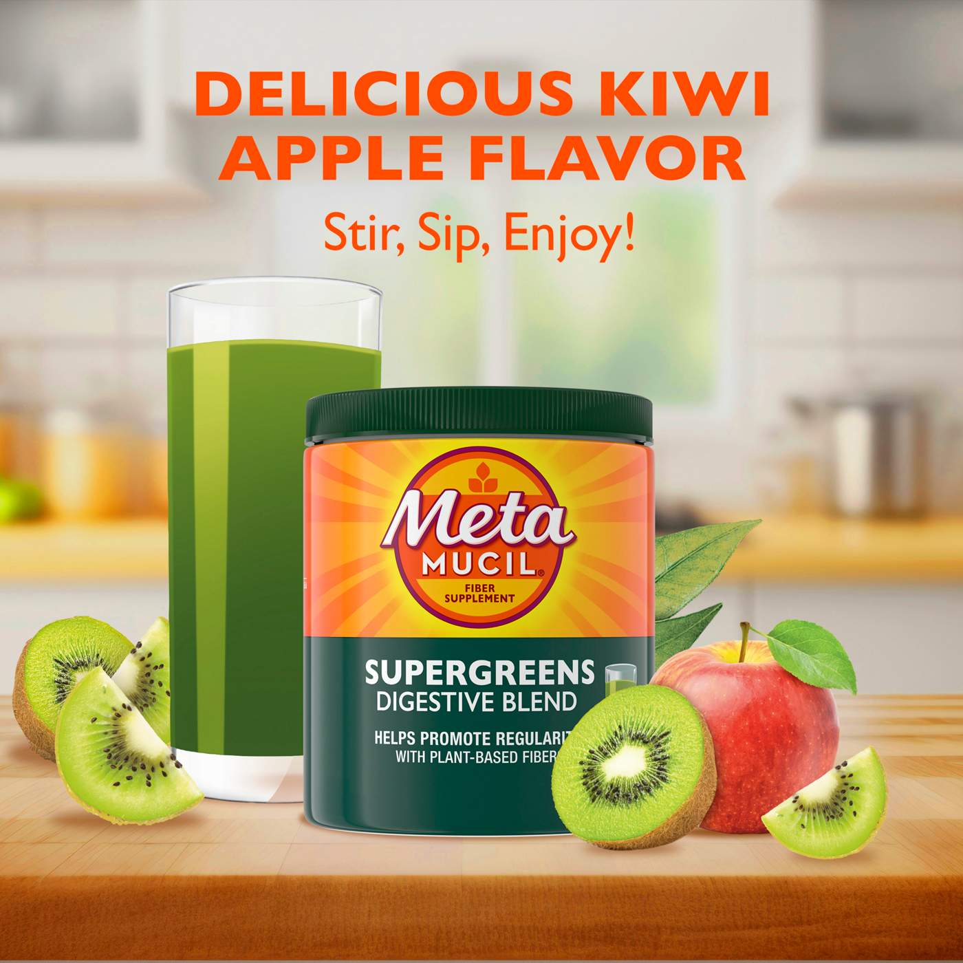 Metamucil Greens SuperFood Powder Fiber Supplement for Digestive Health & Regularity, Gluten Free Plant-Based Stevia, Kiwi Apple Flavor; image 6 of 10