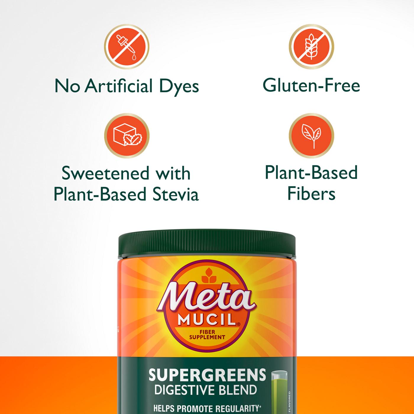 Metamucil Greens SuperFood Powder Fiber Supplement for Digestive Health & Regularity, Gluten Free Plant-Based Stevia, Kiwi Apple Flavor; image 7 of 10