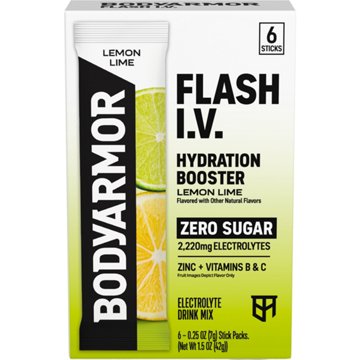 BODYARMOR Flash I.V. Zero Sugar Hydration Booster Electrolyte Powder Stick Packs - Lemon Lime, 6 ct