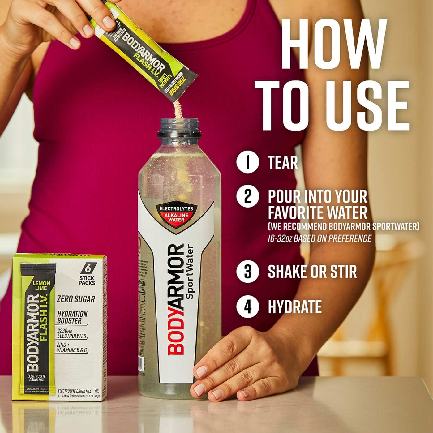 BODYARMOR Flash I.V. Zero Sugar Hydration Booster Electrolyte Powder Stick Packs - Lemon Lime; image 6 of 7