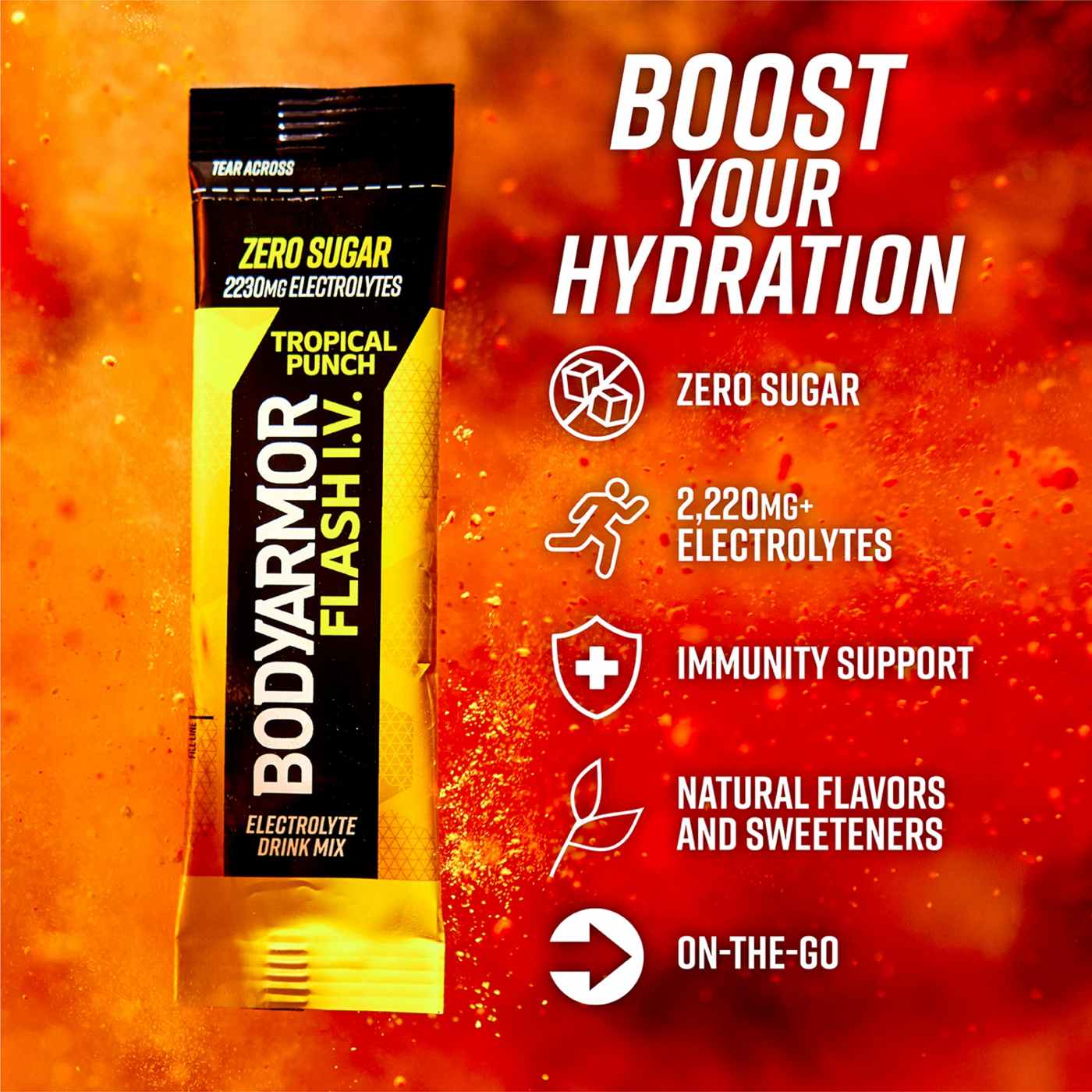 BODYARMOR Flash I.V. Zero Sugar Hydration Booster Electrolyte Powder Stick Packs - Tropical Punch; image 2 of 6