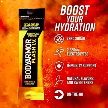 BODYARMOR Flash I.V. Zero Sugar Hydration Booster Electrolyte Powder Stick Packs - Tropical Punch, 6 ct