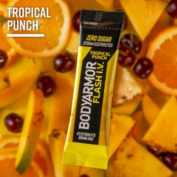 BODYARMOR Flash I.V. Zero Sugar Hydration Booster Electrolyte Powder Stick Packs - Tropical Punch, 6 ct