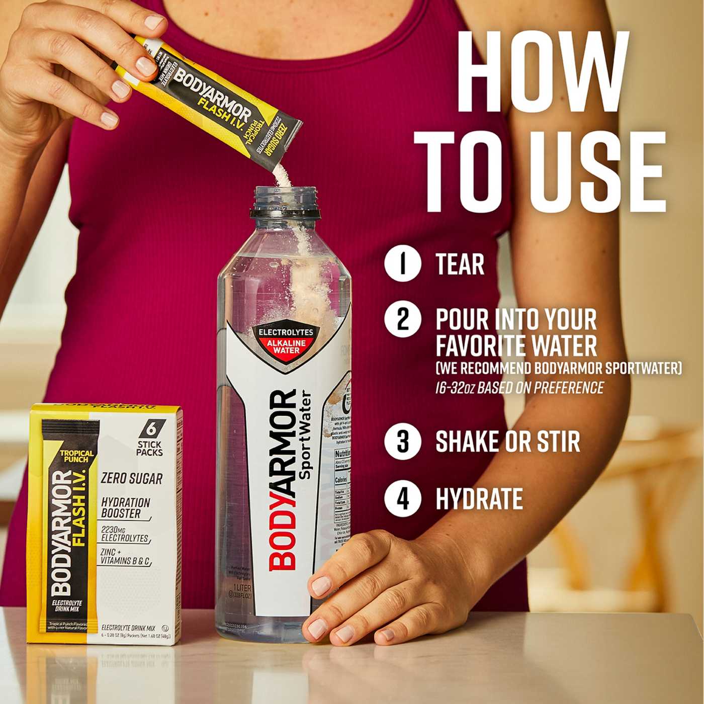 BODYARMOR Flash I.V. Zero Sugar Hydration Booster Electrolyte Powder Stick Packs - Tropical Punch; image 5 of 6