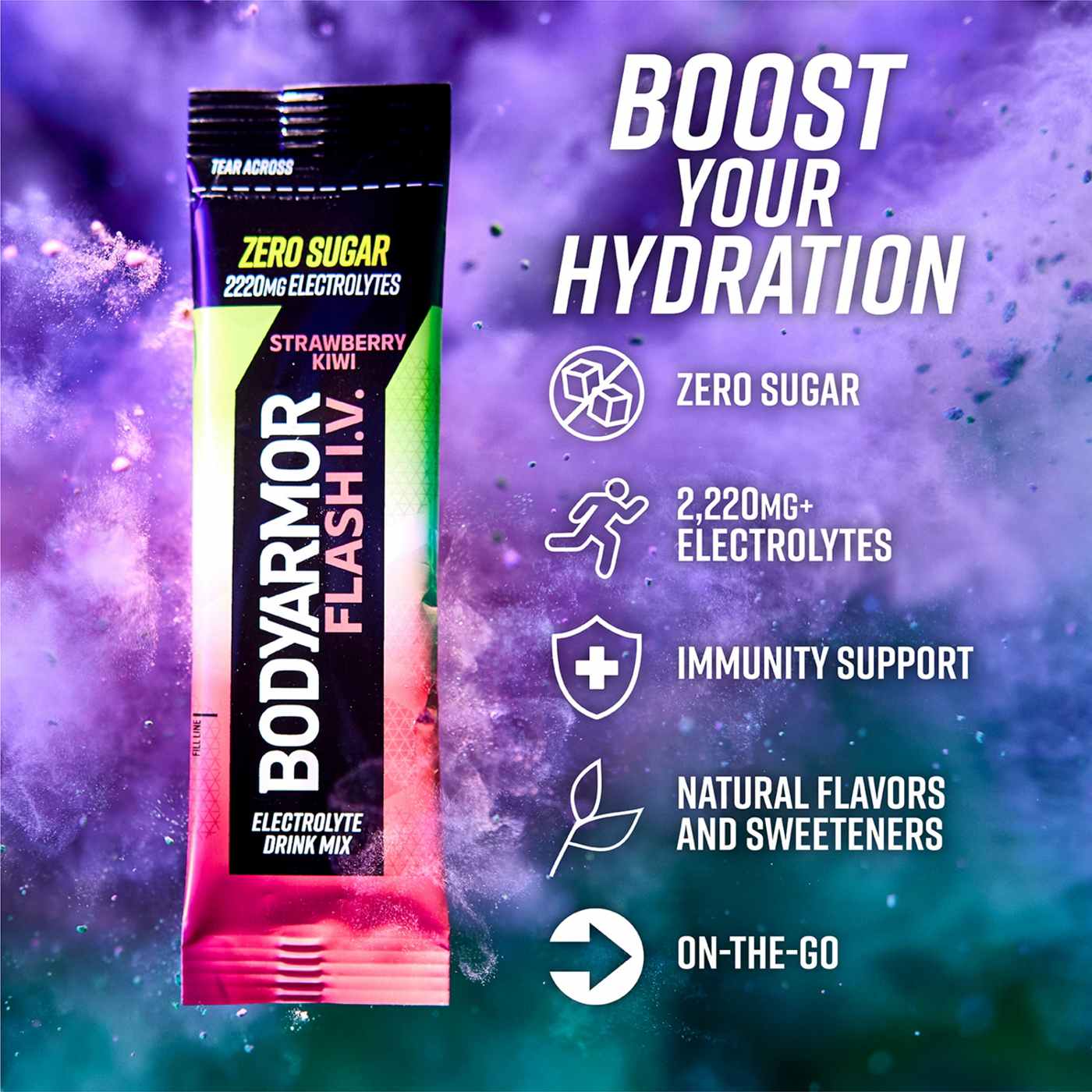 BODYARMOR Flash I.V. Zero Sugar Hydration Booster Electrolyte Powder Stick Packs - Strawberry Kiwi; image 3 of 7