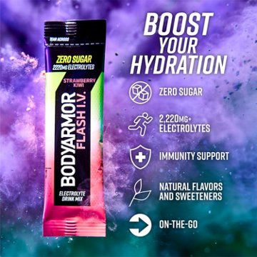 BODYARMOR Flash I.V. Zero Sugar Hydration Booster Electrolyte Powder Stick Packs - Strawberry Kiwi, 6 ct