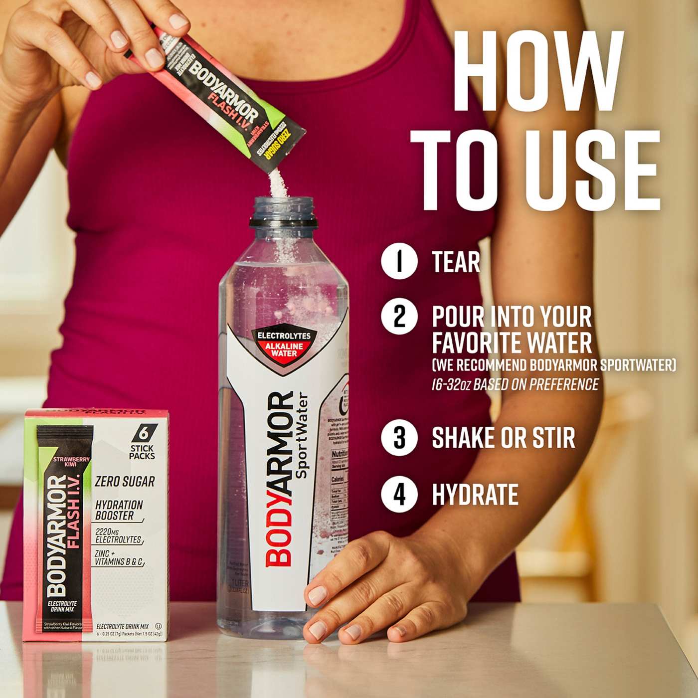 BODYARMOR Flash I.V. Zero Sugar Hydration Booster Electrolyte Powder Stick Packs - Strawberry Kiwi; image 4 of 7