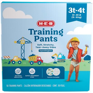 H-E-B Training Pants for Boys, 3T - 4T (32-40 lb), 50 ct