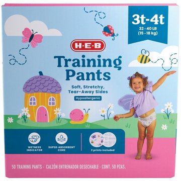 H-E-B Training Pants for Girls, 3T - 4T (32-40 lb), 50 ct
