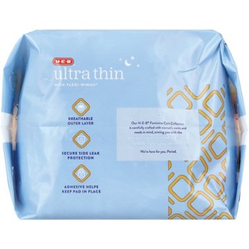 H-E-B Ultra Thin Flexi-Wings Pads - Overnight, Unscented, 16 ct