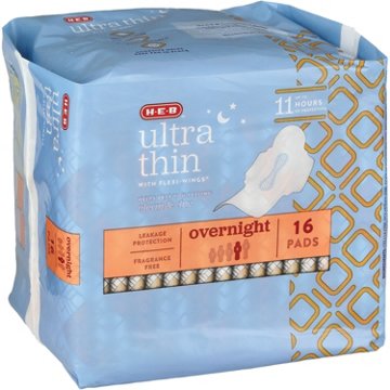 H-E-B Ultra Thin Flexi-Wings Pads - Overnight, Unscented, 16 ct