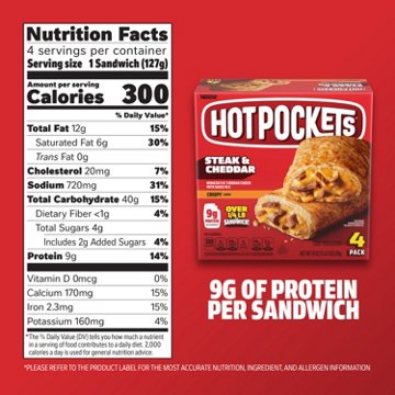Hot Pockets Steak & Cheddar Crispy Crust Frozen Sandwiches