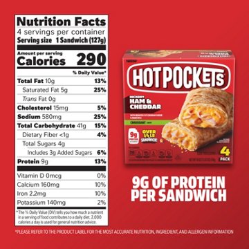 Hot Pockets Hickory Ham & Cheddar Frozen Sandwiches - Croissant Crust, 4 ct