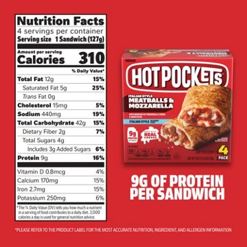 Hot Pockets Meatballs & Mozzarella Frozen Sandwiches