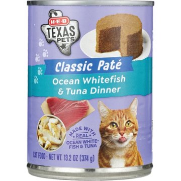 H-E-B Texas Pets Classic Pate Wet Cat Food - Ocean Whitefish & Tuna Dinner