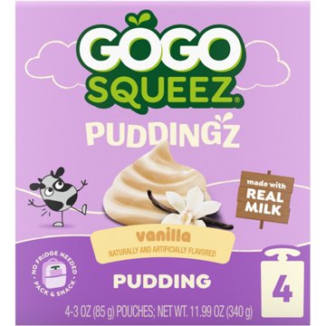 GoGo squeeZ Puddingz On-the-Go Vanilla Pudding Snack Pouches, 4 ct