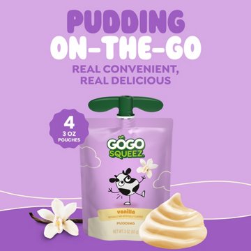 GoGo squeeZ Puddingz On-the-Go Vanilla Pudding Snack Pouches, 4 ct