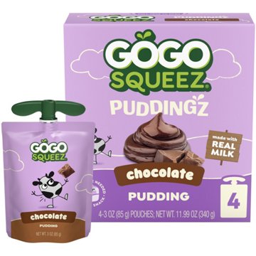 GoGo squeeZ Puddingz On-the-Go Chocolate Pudding Snack Pouches, 4 ct