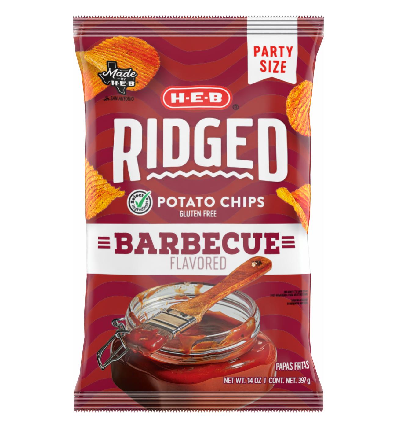 H-E-B Ridged Potato Chips - Barbecue, Party Size; image 1 of 2