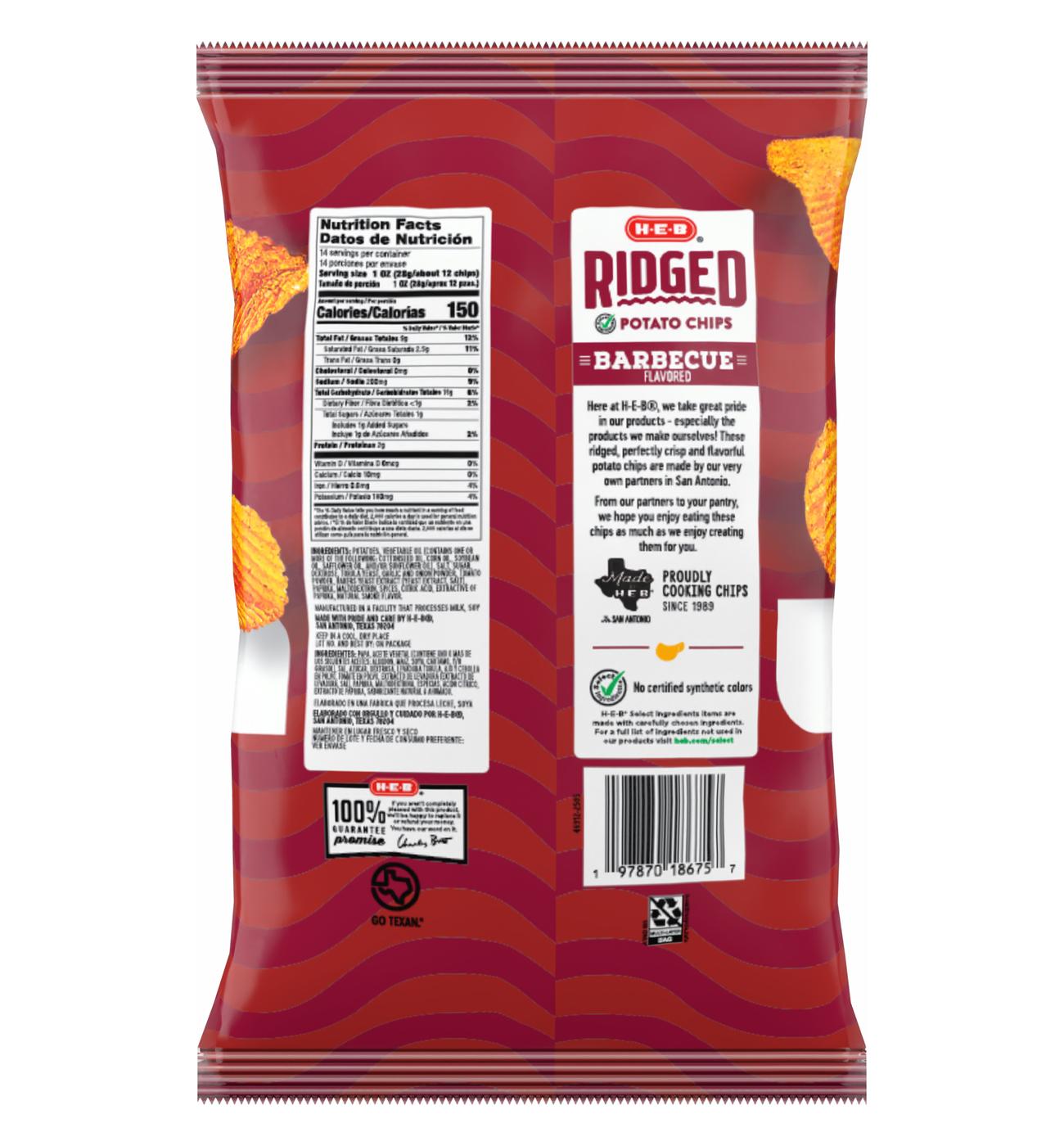 H-E-B Ridged Potato Chips - Barbecue, Party Size; image 2 of 2