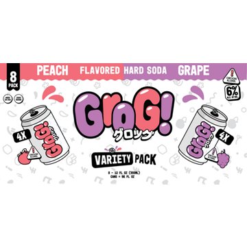 Grog Japanese Hard Soda Peach Grape Variety 8 pk Cans, 12 oz