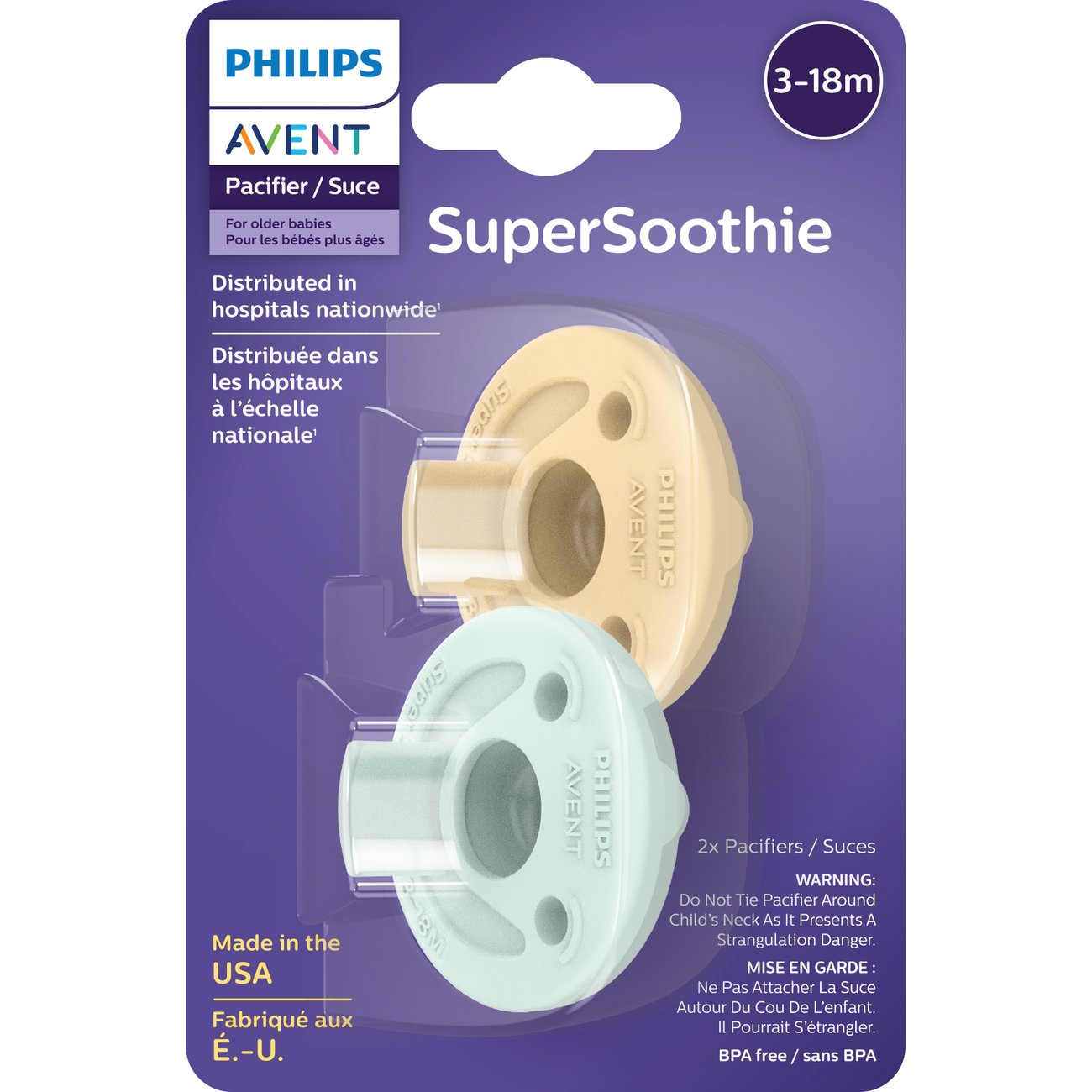 Avent Super Soothie Pacifiers (3-18 Months) Yellow Cyan Shop