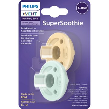 Avent Super Soothie Pacifiers (3-18 Months) - Yellow & Cyan, 2 ct