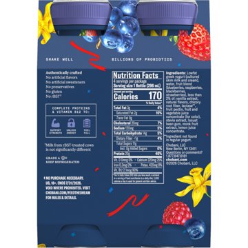 Chobani 20G Protein Zero Sugar Added Mixed Berry Vanilla Yogurt Drink 10 oz Bottles