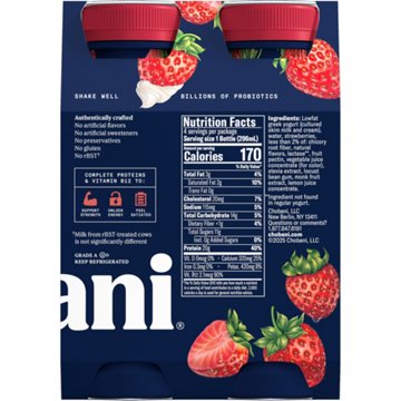 Chobani 20G Protein Zero Sugar Added Strawberries & Cream Yogurt Drink 10 oz Bottles, 4 ct