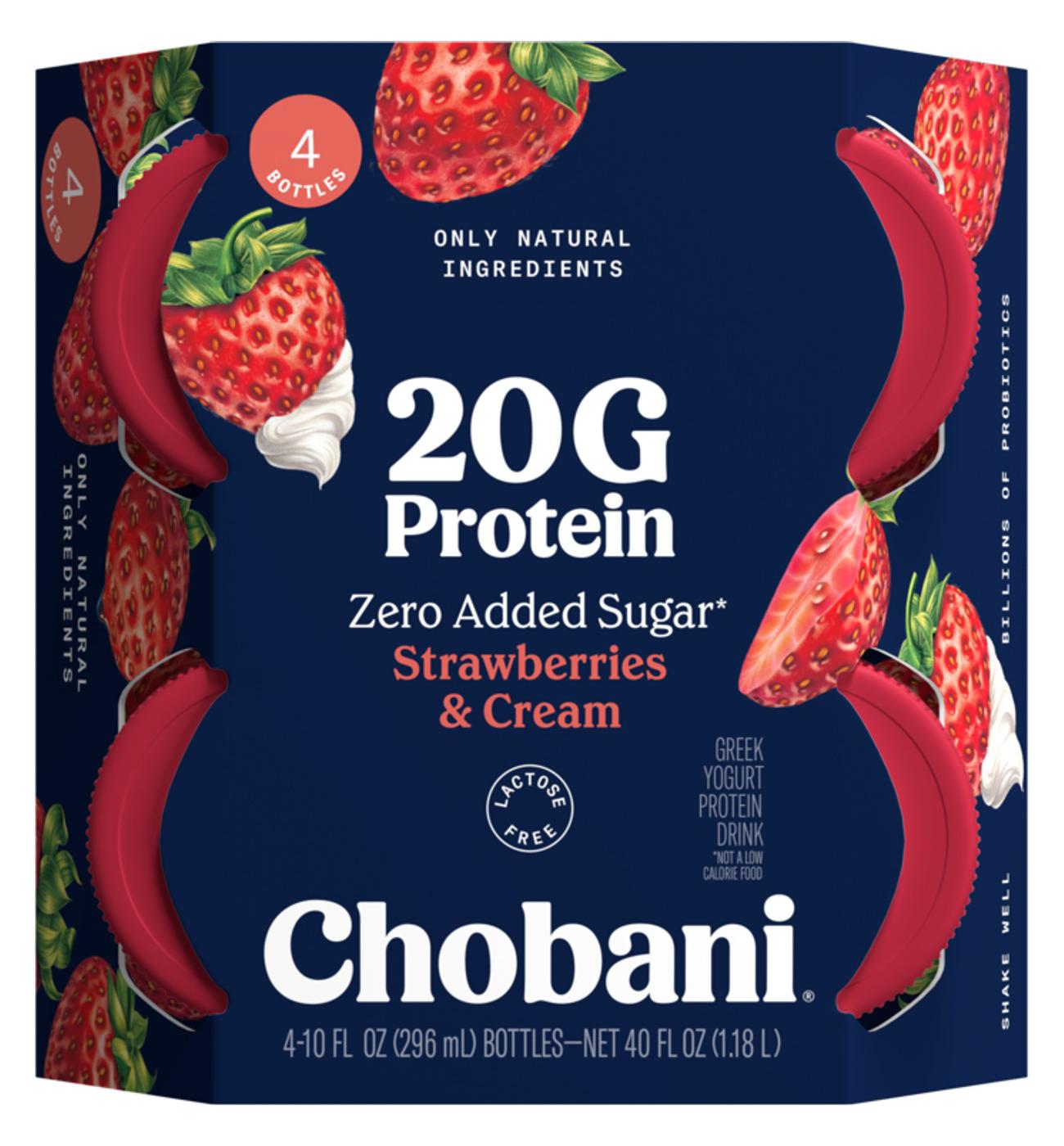 Chobani 20G Protein Zero Sugar Added Strawberries & Cream Yogurt Drink 10 oz Bottles; image 3 of 3