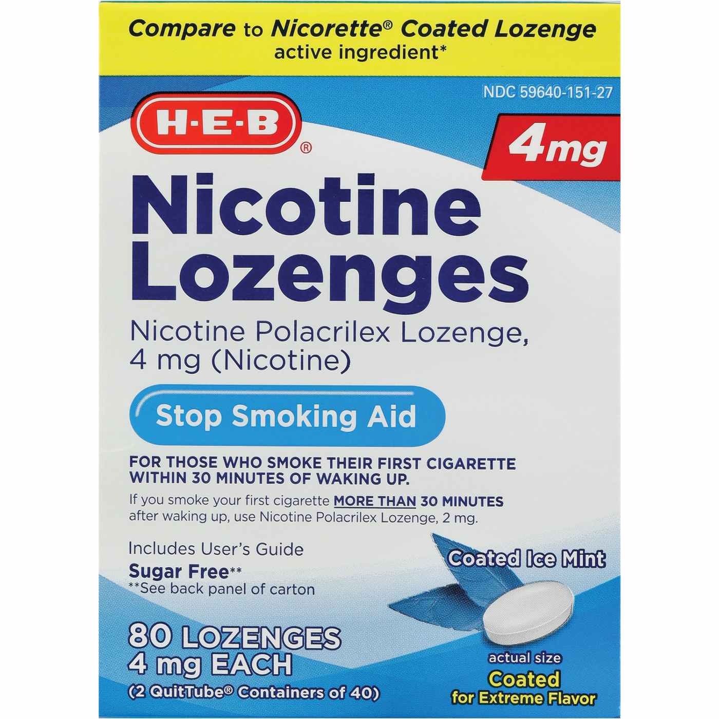 H-E-B Nicotine Coated 4 mg Lozenges - Ice Mint, 2 pk; image 1 of 2