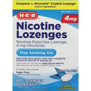 H-E-B Nicotine Coated 4 mg Lozenges - Ice Mint, 2 pk, 80 ct