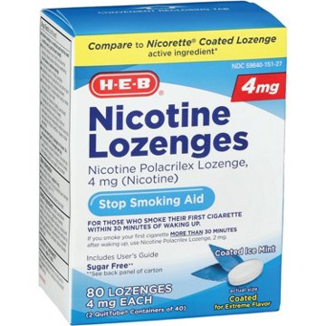 H-E-B Nicotine Coated 4 mg Lozenges - Ice Mint, 2 pk, 80 ct