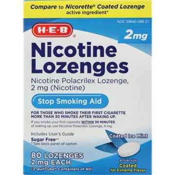H-E-B Nicotine Coated 2 mg Lozenges - Ice Mint, 2 pk, 80 ct